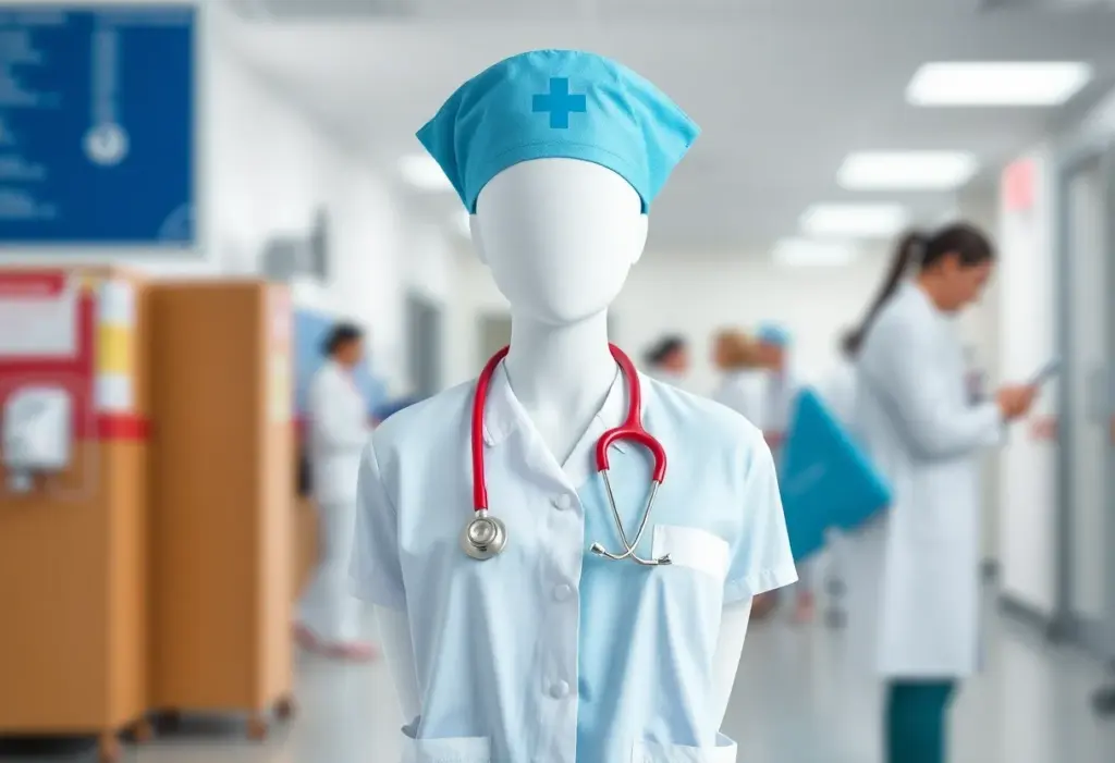 Illustration representing pay disparity in healthcare professions with nursing themes.