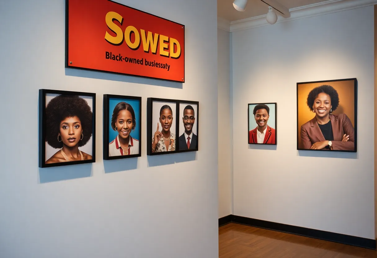 Photographs of Black-owned businesses at the 'Holding Spaces' exhibition in Austin's Central Library