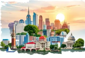 Collage of landmarks representing different major U.S. cities favorable for home buyers
