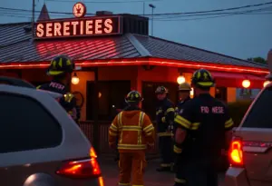 Emergency responders at a Chick-fil-A during a rooftop standoff in Houston