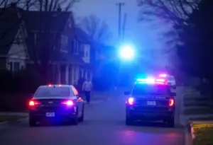 Police scene in Austin with flashing emergency lights