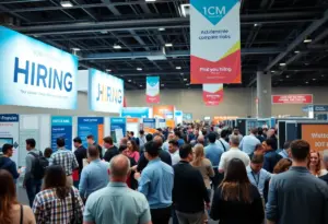 IRS hiring event with participants engaging at job booths