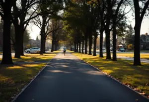 An empty jogging path in a suburban area