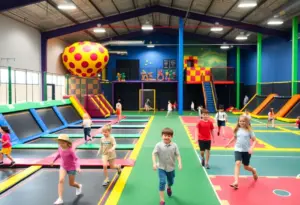 Indoor play park with trampolines and play equipment