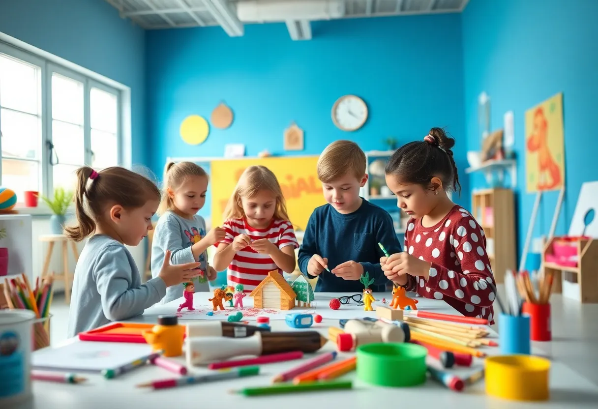 Children engaged in stop-motion animation projects at Austin PBS Studios