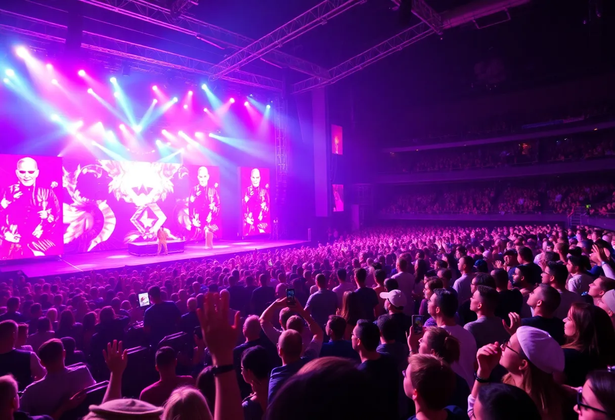 Crowd enjoying a concert by Lionel Richie and Earth Wind & Fire