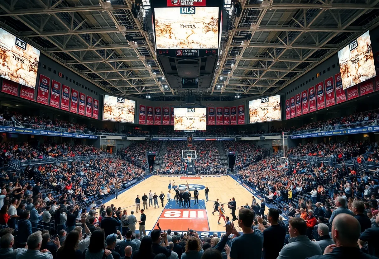Crowd cheering at the Longhorn basketball game