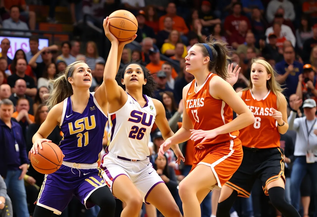 LSU women's basketball team playing against Texas Longhorns
