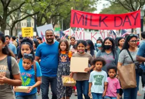 Community members celebrating MLK Day in Austin with a parade and activities.