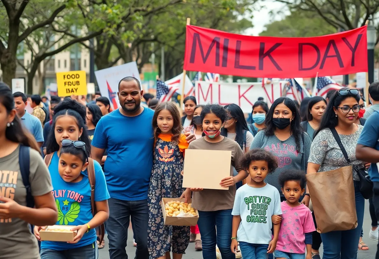 Community members celebrating MLK Day in Austin with a parade and activities.
