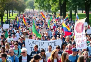 Crowd celebrating during the Martin Luther King Jr. March in San Antonio.