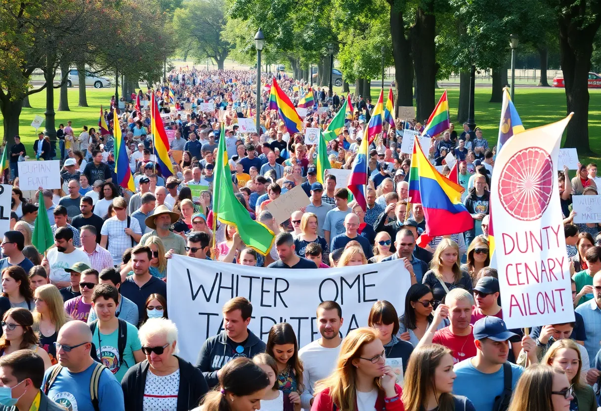 Crowd celebrating during the Martin Luther King Jr. March in San Antonio.