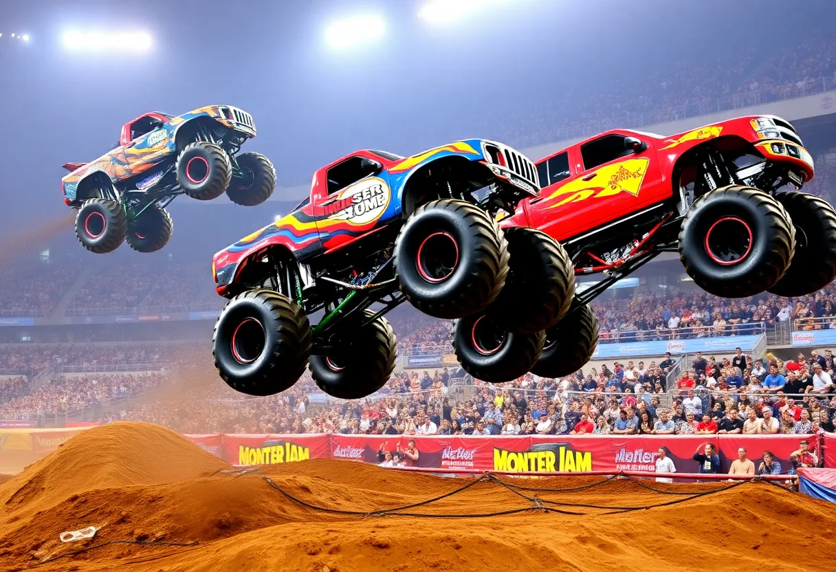 Crowd cheering at Monster Jam event in San Antonio