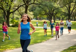 People practicing New Year resolutions in an Austin park