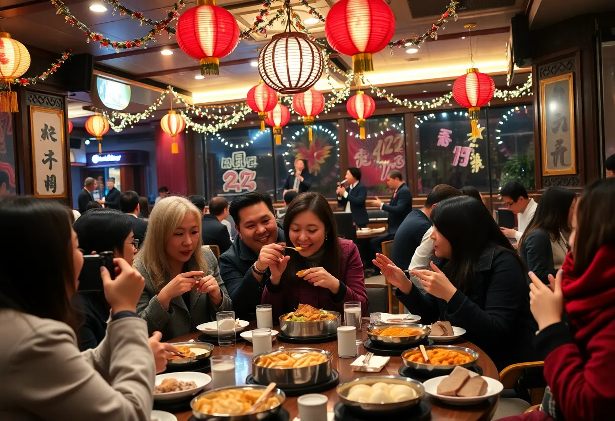 Guests dining and celebrating New Year's Eve at Duck Duck Goat in Austin