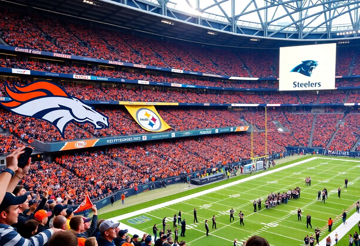 Excited football fans at an NFL playoff game.