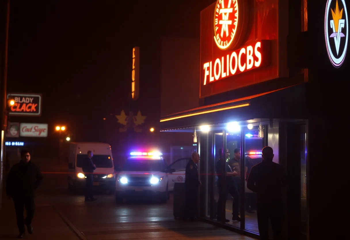 Police lights at a nightclub following a shooting incident