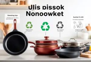 Illustration showing safe methods for disposing of nonstick cookware.