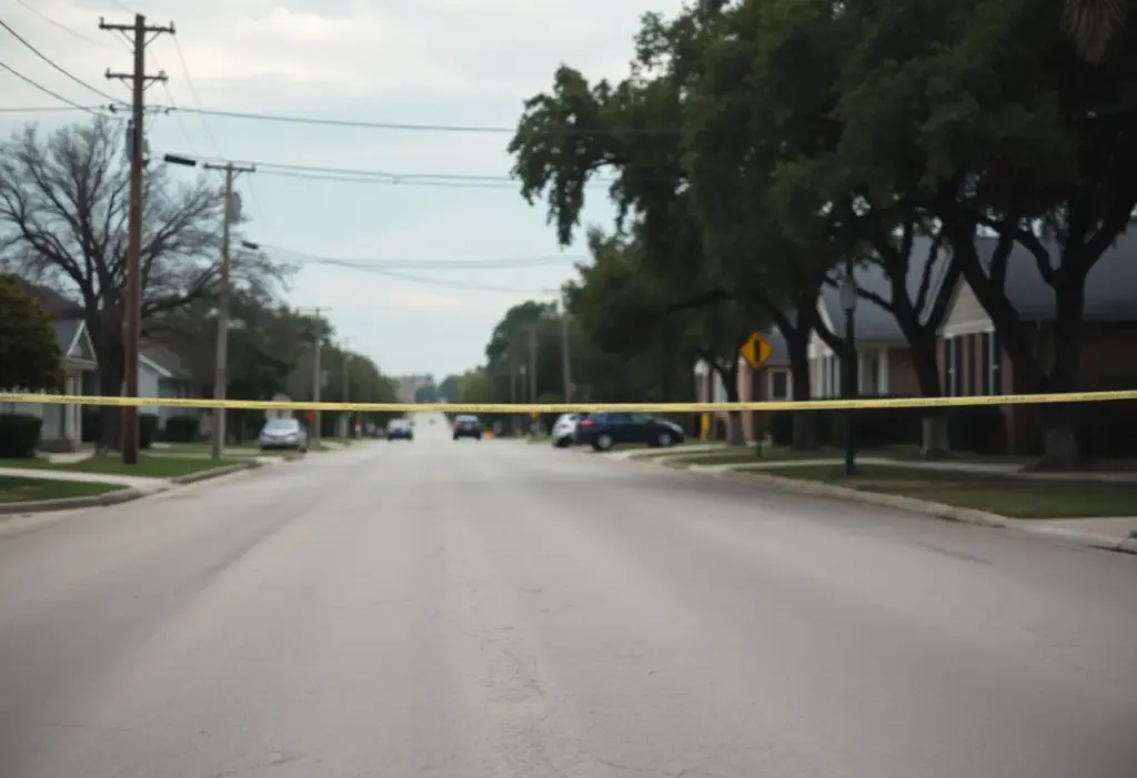 Quiet neighborhood in North Austin marked with police tape.