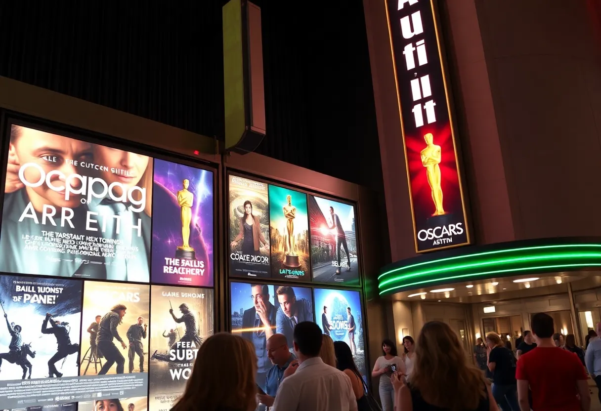 People watching Oscar-nominated films in a theater in Austin