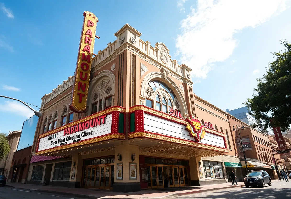 Exterior view of Austin's Paramount Theatre undergoing restoration