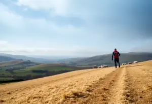 Dry ski slope at Pendle Ski Club, surrounded by sheep and hills
