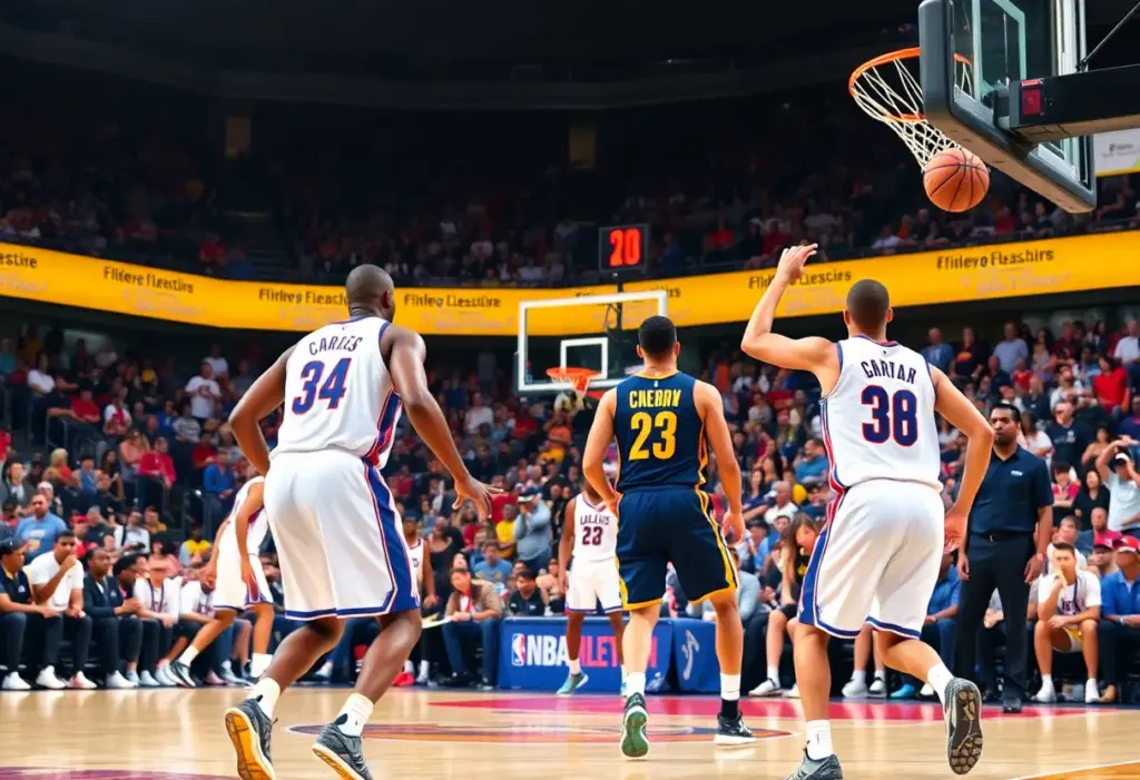 Detroit Pistons playing against Denver Nuggets in a basketball game