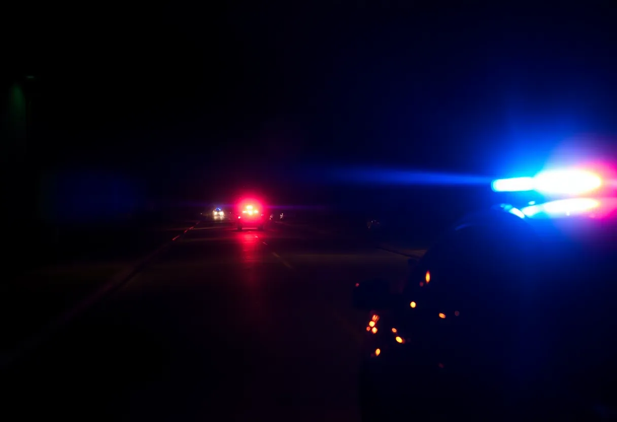 Police lights flashing at a crime scene in Austin, Texas