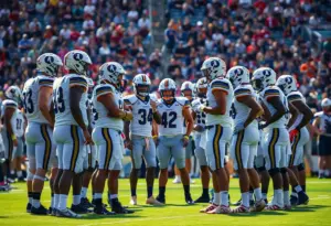 Quarterbacks from LSU and Oregon strategizing in a football field