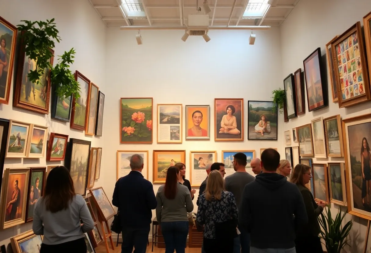 Interior view of Quimera Gallery ATX showcasing local art pieces.