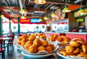 Hushpuppies and seafood dishes at Rec's Hushpuppie Heaven