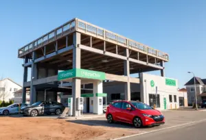 Construction of Rivian service center in Round Rock, Texas.