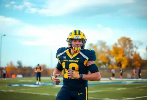 Rod Moore practicing with the Michigan Wolverines football team.