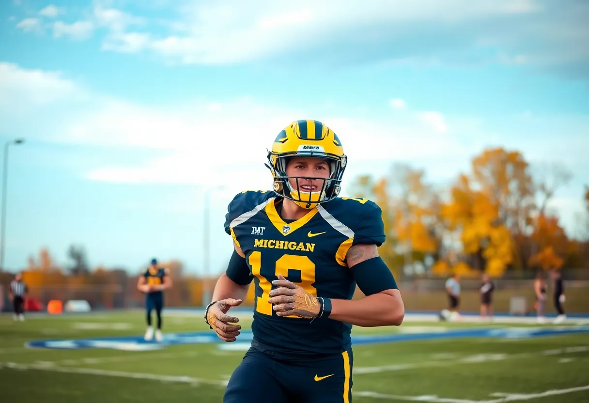 Rod Moore practicing with the Michigan Wolverines football team.