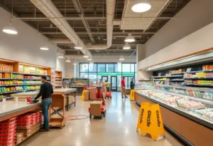 Renovation work at San Marcos Sam's Club with construction tools and workers