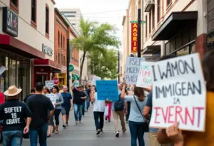 Signage at small businesses in San Antonio during National Shutdown Day protest for immigrant rights