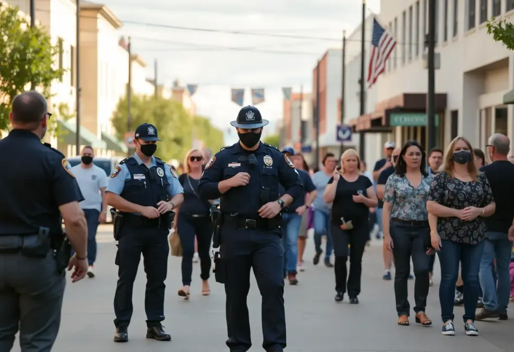 Police officers interacting with community members in San Marcos