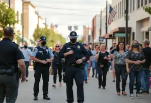 Police officers interacting with community members in San Marcos