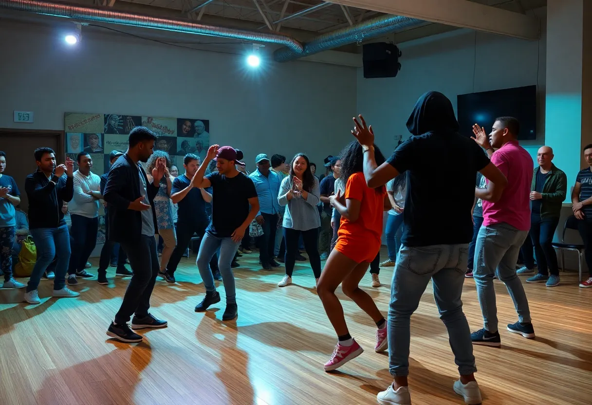 A lively performance featuring local artists showcasing hip-hop dance at the Dougherty Arts Center in Austin.