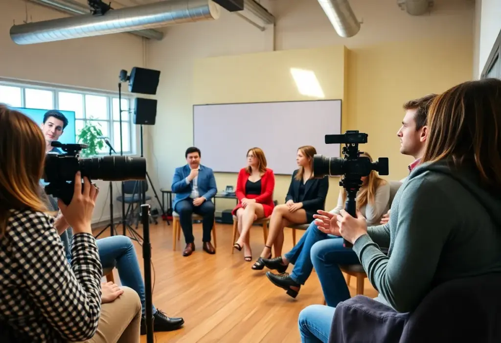 Actors practicing self-taping techniques in a workshop