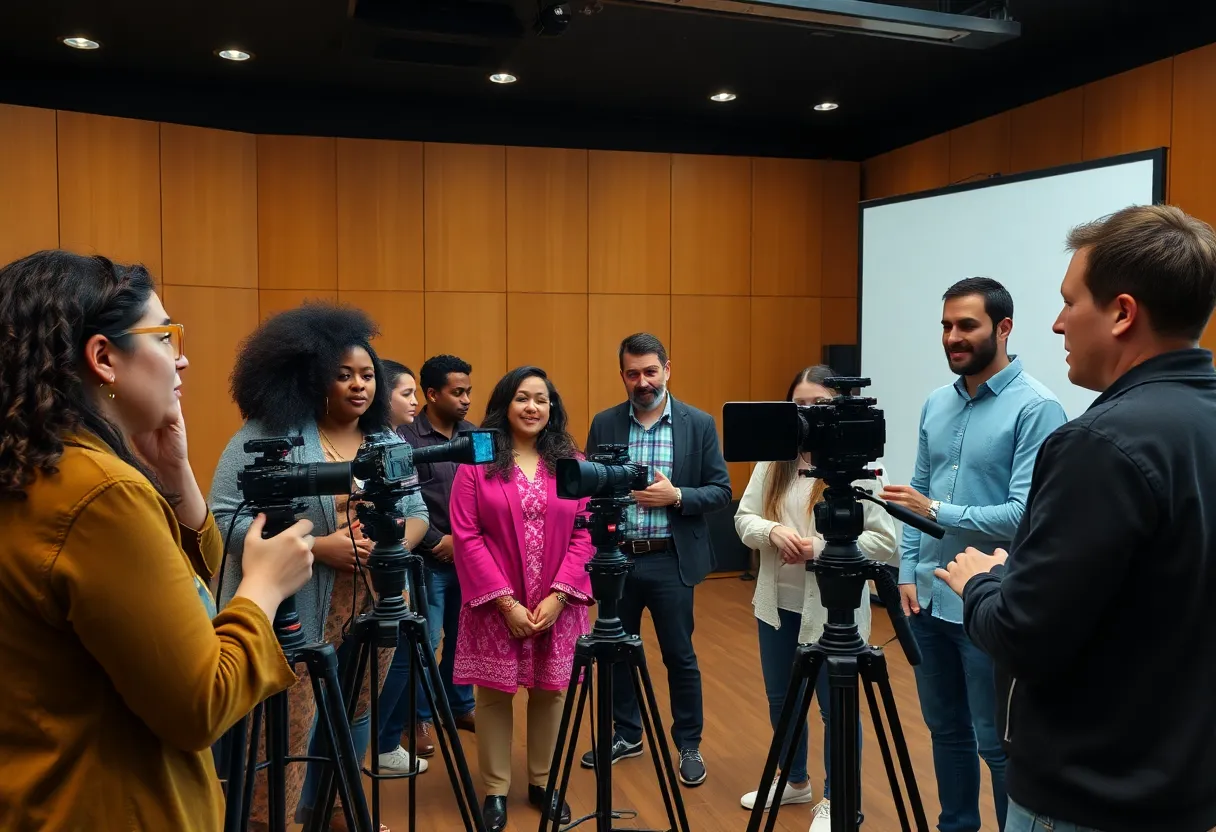 Actors engaged in a self-taping workshop