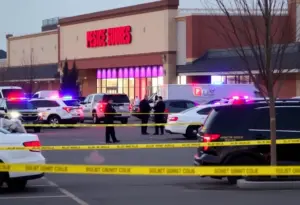 Police and emergency response vehicles at Target store parking lot in Austin