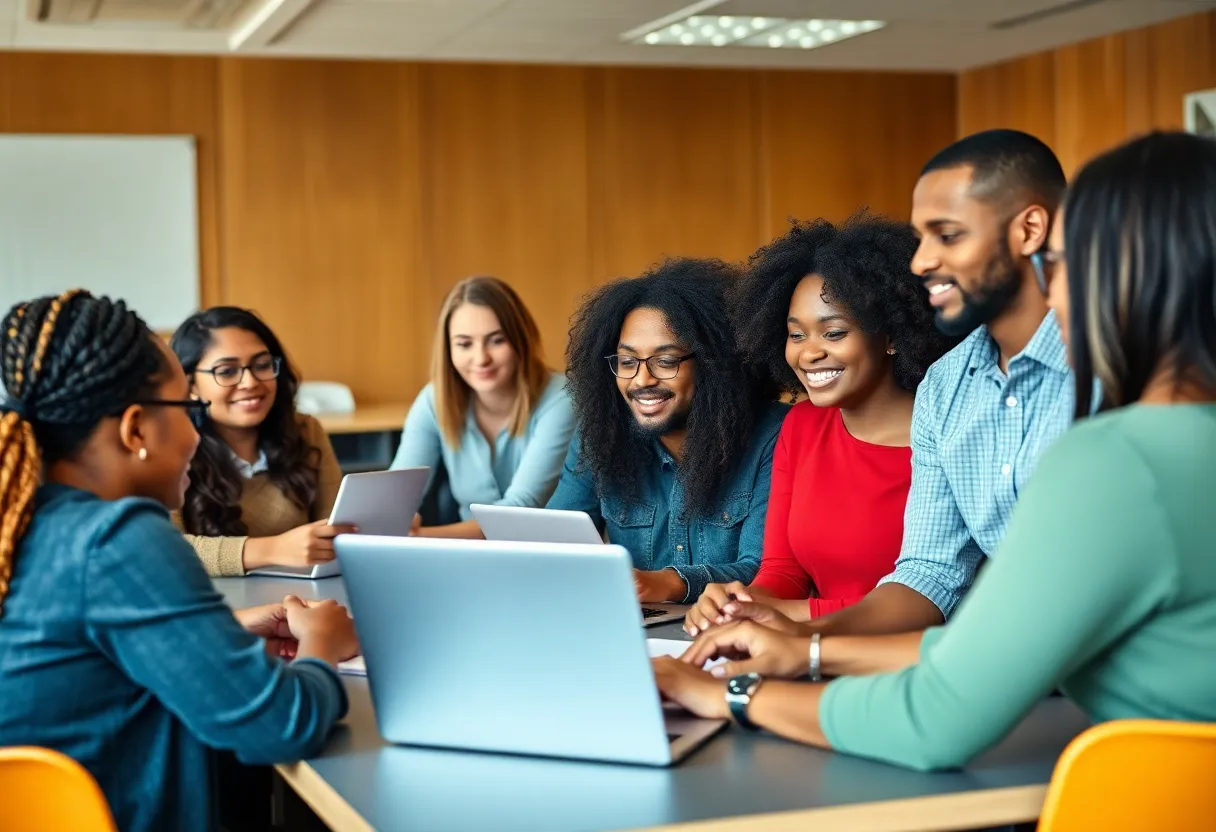 Diverse small business leaders participating in marketing training at Texas State University.