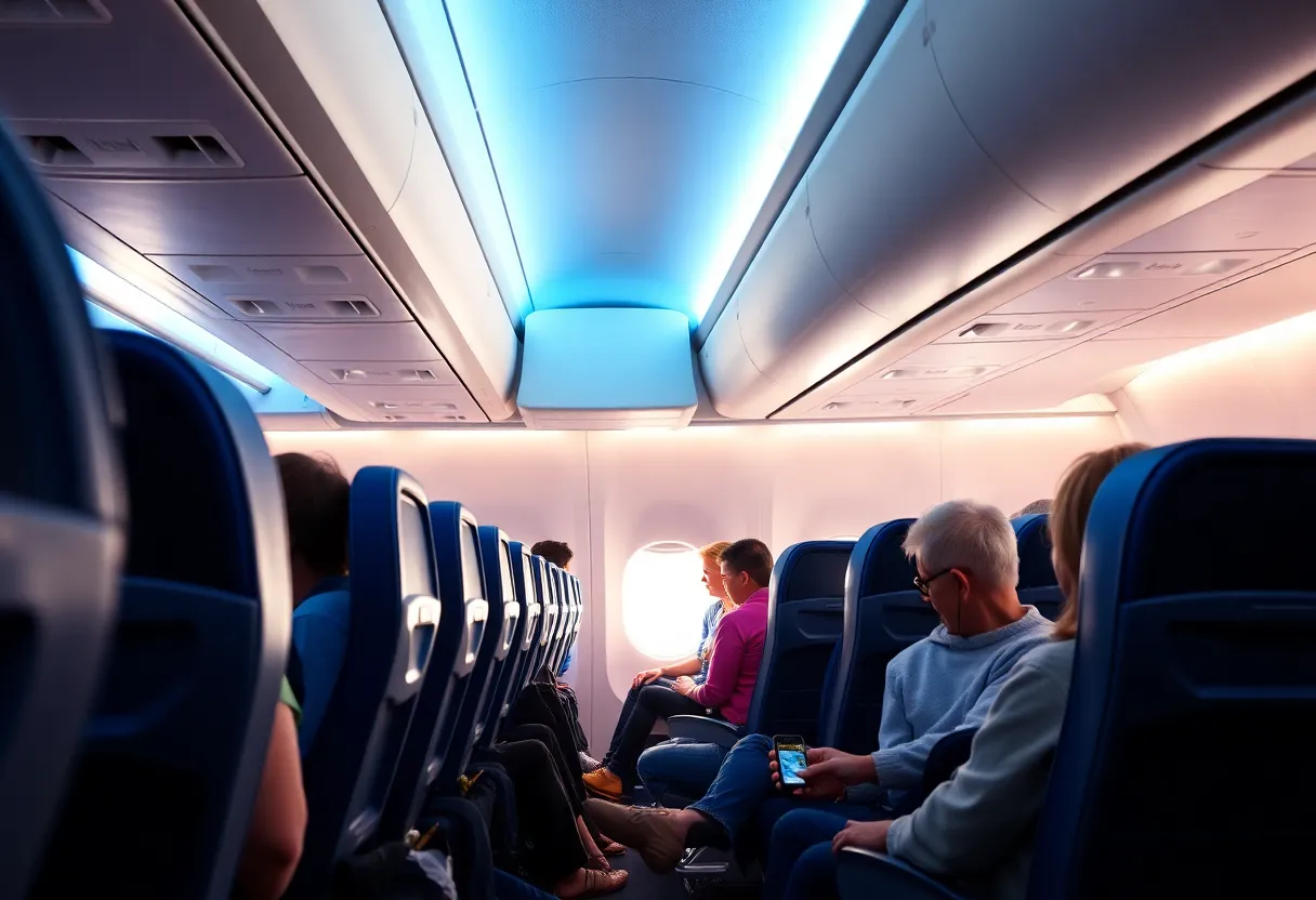 Passengers onboard a Southwest Airlines flight with assigned seats.