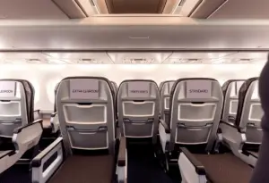 Interior view of an airplane showcasing assigned seating options