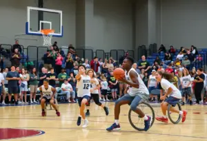 Athletes participating in the Special Olympics Basketball Tournament at Austin College