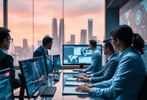 Technology professionals monitoring supply chain security threats