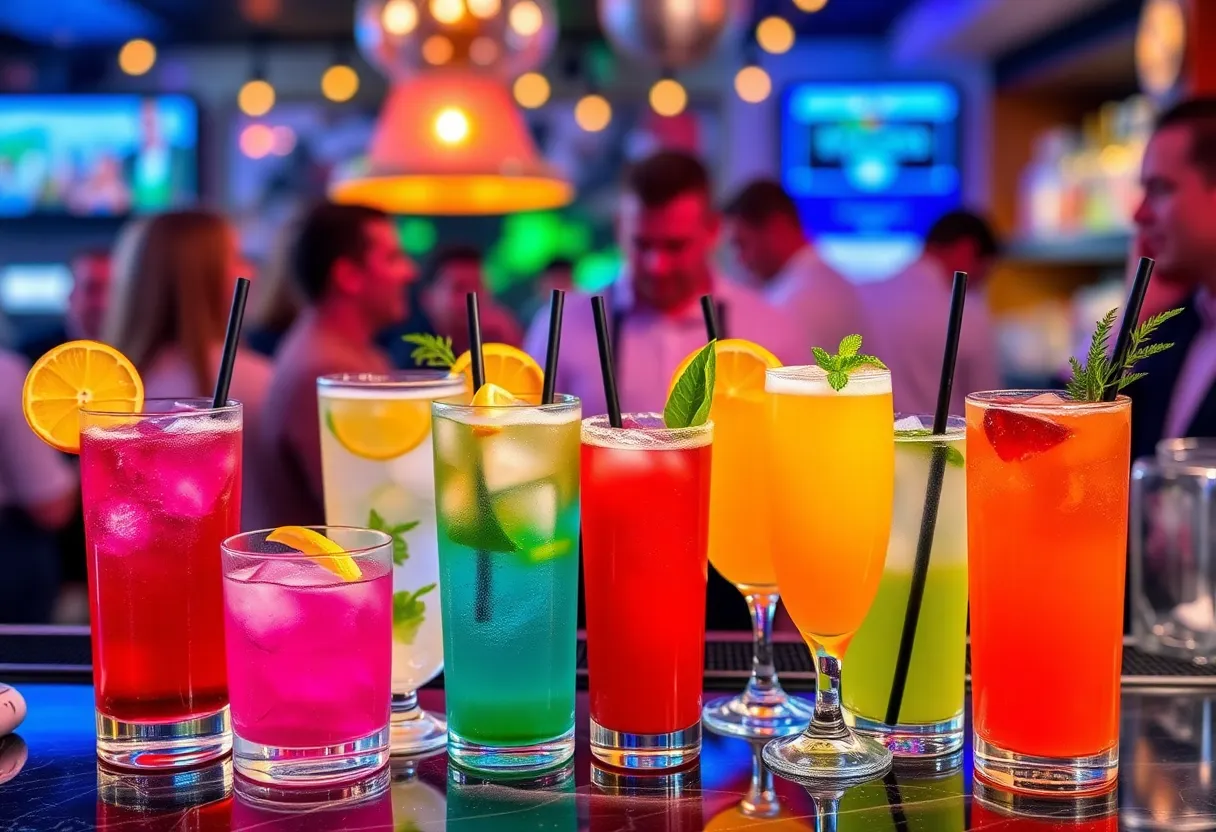 A selection of colorful non-alcoholic drinks at Stargazer Bar during Dry January.