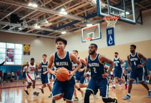 Texas A&M basketball players executing fast-paced plays on the court.