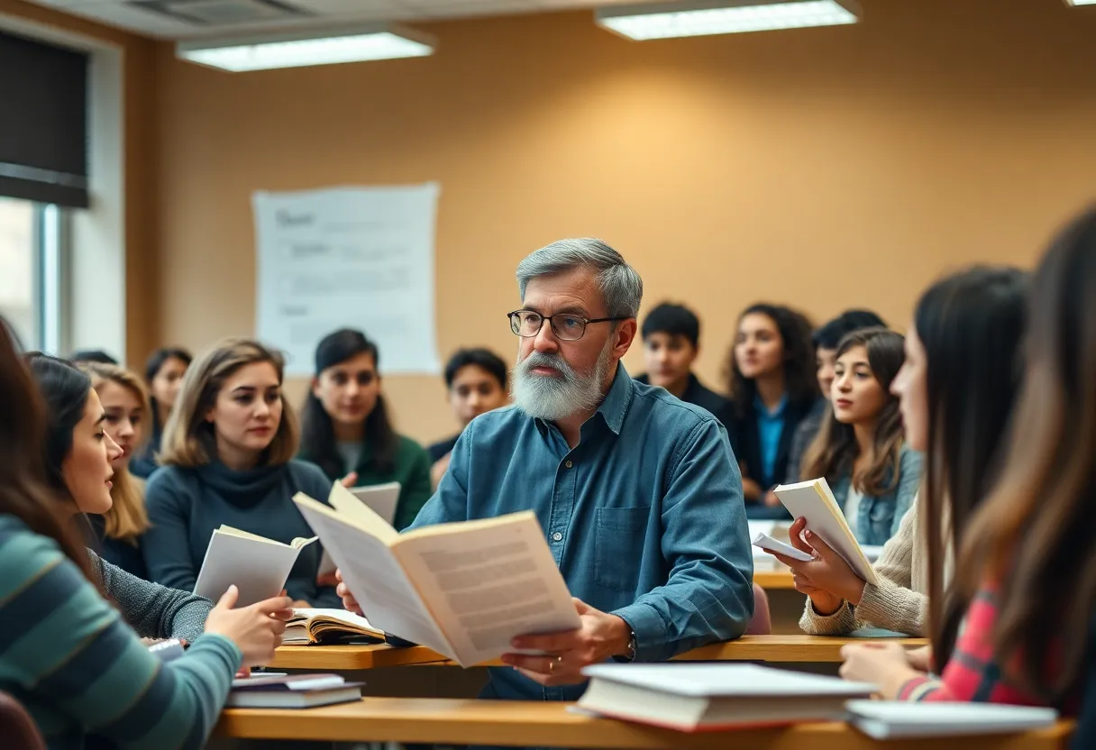Philosophy professor teaching a class at Texas A&M University